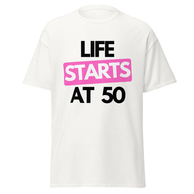 Life Starts at 50 t-shirt — fun 50th birthday gift from Nicky Digital