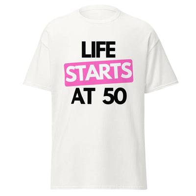 Life Starts at 50 t-shirt — fun 50th birthday gift from Nicky Digital